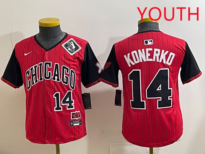 Youth 2025 Chicago White Sox #14 Konerko Red Stripe Joint Name Nike MLB Jersey style 7